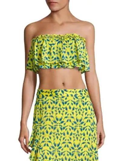 Shop Tanya Taylor Gina Silk Strapless Bandeau Crop Top In Yellow Multi