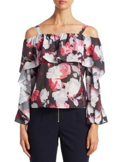 Shop Scripted Floral-print Cold-shoulder Blouse