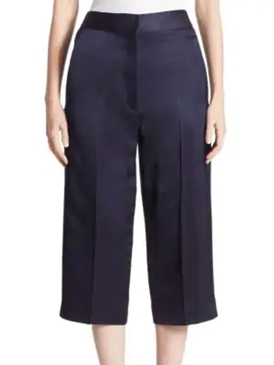 Shop Victoria Beckham Cropped Silk-blend Trousers In Sapphire