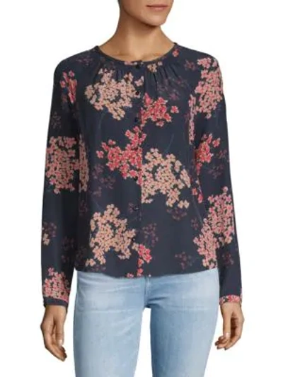 Shop Rebecca Taylor Phlox Floral Silk Blouse In Dark Navy