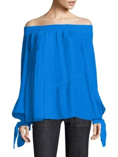 Shop Derek Lam Silk Shirred Blouse In Turquoise