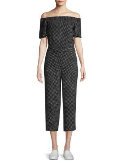 Shop Haute Rogue Polka Dot Flutter Sleeve Jumpsuit In Black