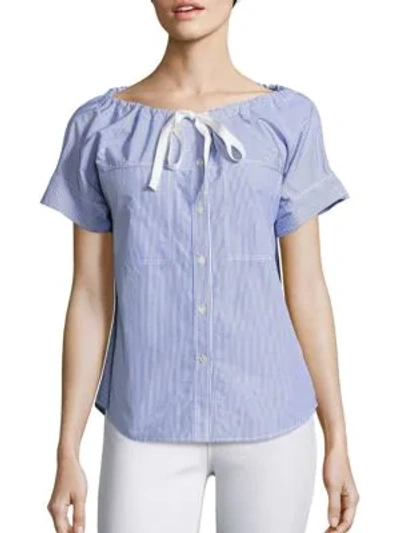 Shop Theory Velvela Striped Cotton Shirt In Blue Multi