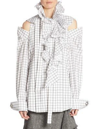 Shop Monse Plaid Ruffle Blouse In White Black