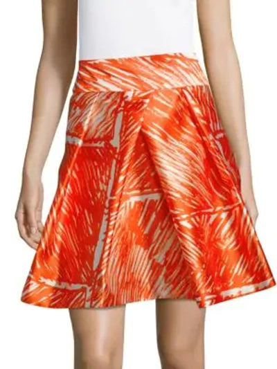 Shop Milly Abstract Pleated Skirt In Red