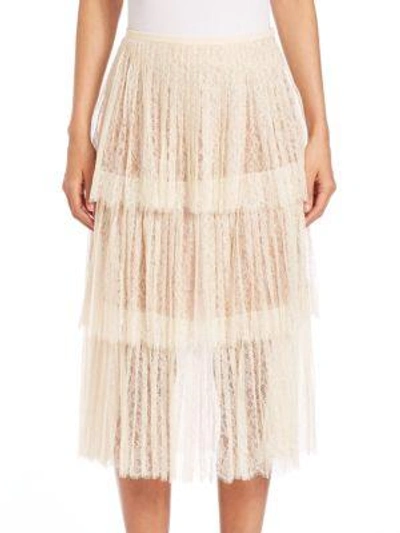 Shop Michael Kors Tiered Chantilly Lace Skirt In Vanilla