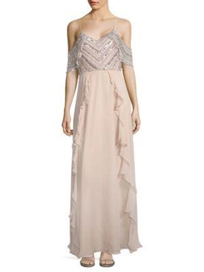 Shop Parker Irene Cold-shoulder Silk Gown In Blush