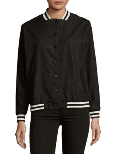Shop Minkpink Emotional Varsity Cotton Jacket In Black