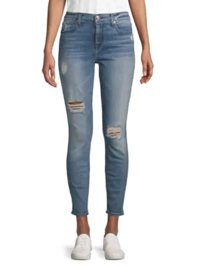 Shop 7 For All Mankind Ankle Skinny Jeans In Med Blue