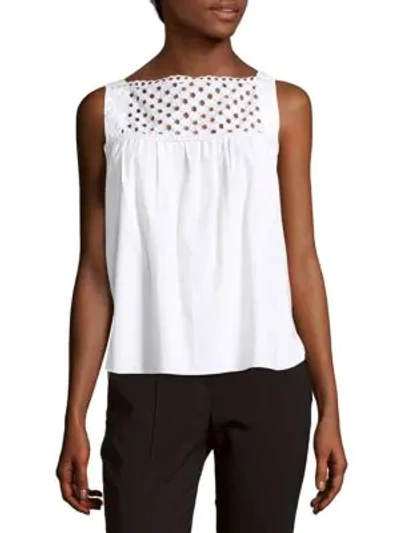 Shop Carven Solid Cutout Cotton Top In White