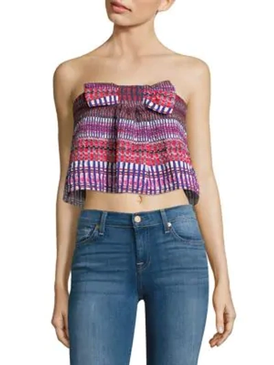 Shop Saloni Bow Strapless Cropped Top In Garnet