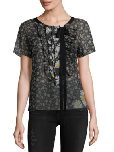 Shop Marc Jacobs Floral Frill Cotton Top In Black Multi
