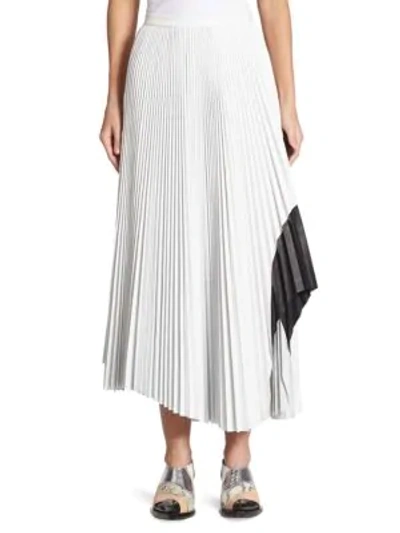 Shop Proenza Schouler Pleated Leather Skirt In Optic White Black