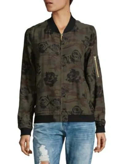 Shop Sanctuary Floral Bomber Jacket In Midnight Olive