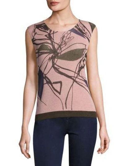 Shop Piazza Sempione Ribbed Printed Top In Pink Green