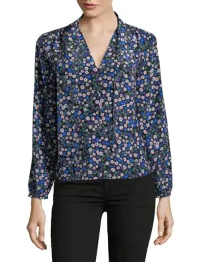 Shop Rebecca Taylor Long-sleeve Silk Floral Blouse In Black Combo