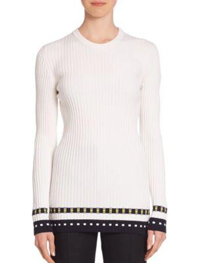 Shop Victoria Beckham Rib-knit Striped Hem Top In White Lime