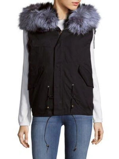 Shop La Fiorentina Women's Hooded Fox Fur Trimmed Cotton Vest In Black