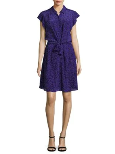 Shop Rebecca Taylor Leopard Silk Sheath Dress In Violet Shock