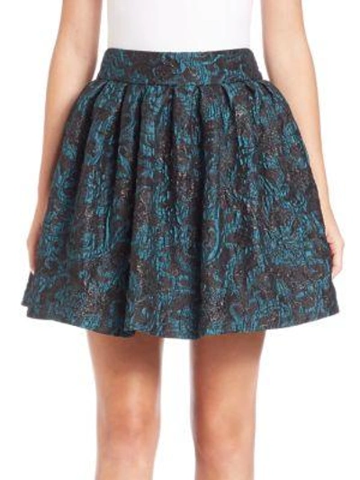 Shop Alice And Olivia Stora Box-pleated Skirt In Teal/black