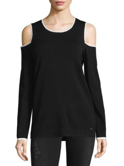 Shop Calvin Klein Cold-shoulder Piping Top In Black