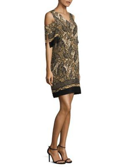 Shop Kobi Halperin Natalia Cold-shoulder Silk Sheath Dress In Stone Multi