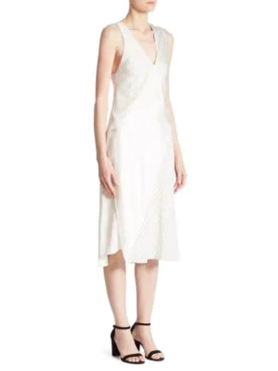 Shop Victoria Beckham Knotted Striped Silk Midi Dress In Off White