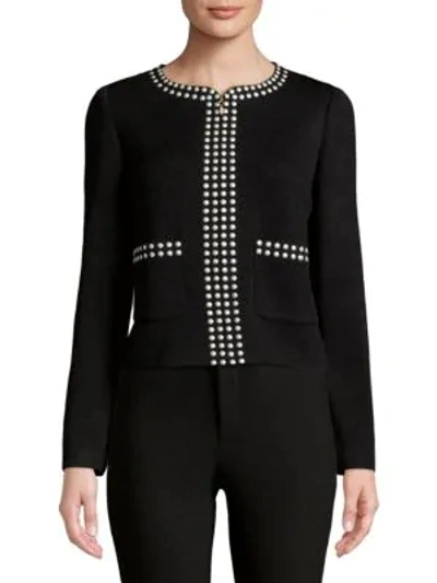 Shop St John Studded Full Zip Jacket In Black White