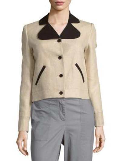 Shop Carven Long-sleeve Linen Jacket In Beige