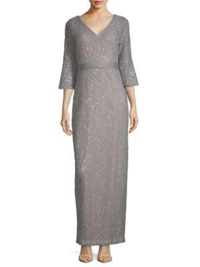 Shop Calvin Klein Sequin Bell-sleeve Dress In Tin