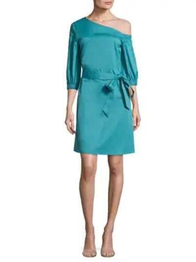 Shop Tibi Cotton Poplin Asymmetrical Dress In Teal