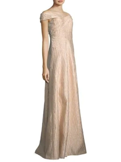 Shop Adrianna Papell Off-the-shoulder Gown In Light Mink