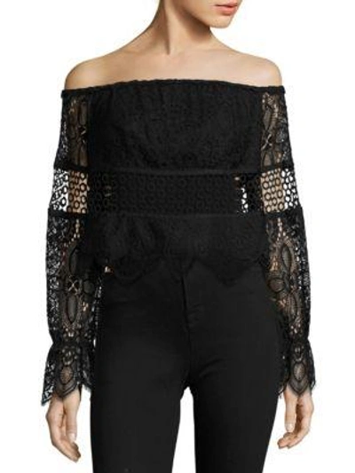 Shop Kendall + Kylie Off-the-shoulder Lace Top In Black
