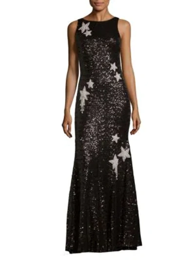 Shop Theia Sequined Star Mermaid Gown In Black