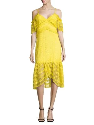 Shop Three Floor Starry Eyed Cold-shoulder Lace Dress In Buttercup