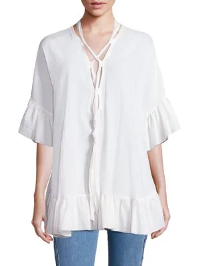 Shop Chloé Crepe Tie Bell Sleeve Tunic In White