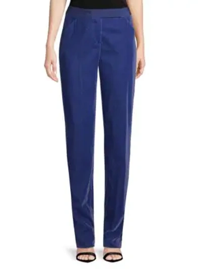 Shop Giorgio Armani Velvet Slim Flat Trousers In Blue