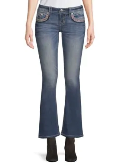 Shop Miss Me Embroidery Kick-flare Jeans In Medium Blue