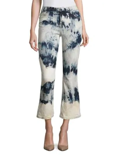 Shop Faith Connexion Tie-dye Cropped Flared Jeans In Midnight Blue