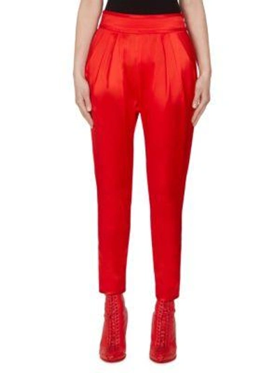 Shop Givenchy Slim Silk Pants In Red