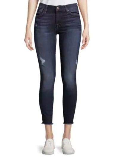 Shop 7 For All Mankind Distressed Ankle Jeans In Denim