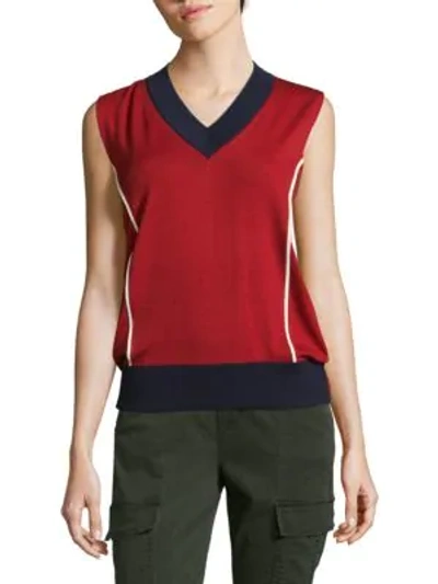 Shop Prada V-neck Sleeveless Sweater In Red