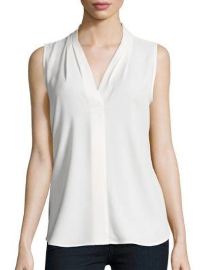 Shop Calvin Klein Pleated V-neck Shell In Soft White