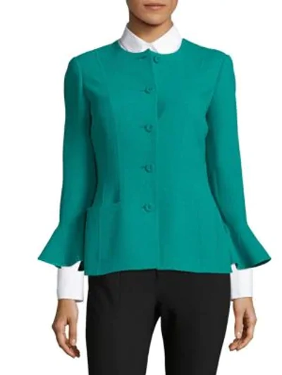 Shop Oscar De La Renta Three-quarter Sleeve Jacket In Turquoise