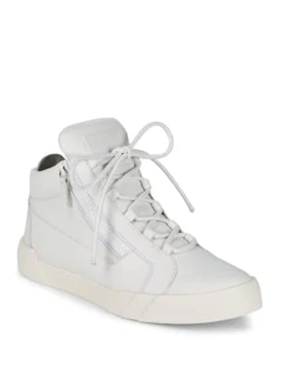 Shop Giuseppe Zanotti Monotone Leather Sneakers In Bianco
