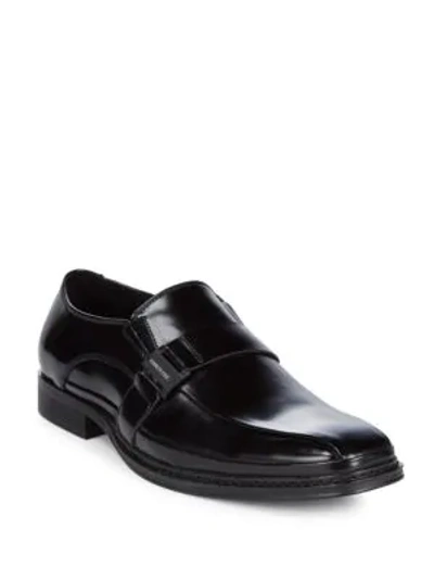 Shop Kenneth Cole Almond Toe Leather Loafers In Black