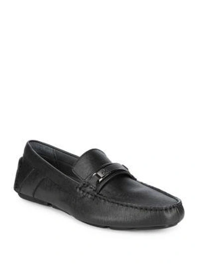 Shop Calvin Klein Marcell Leather Loafers In Black