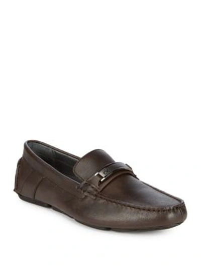 Shop Calvin Klein Marcell Leather Loafers In Dark Brown