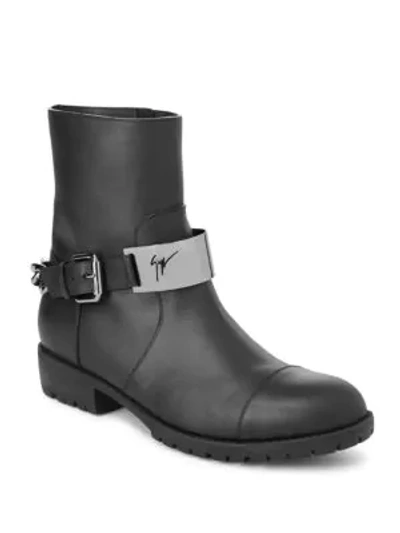 Shop Giuseppe Zanotti Logo Leather Ankle Boots In Black