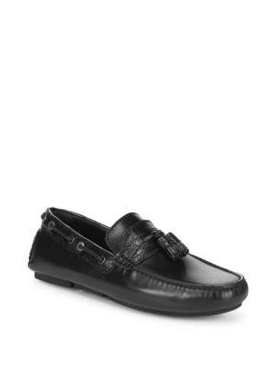 Shop Brioni Classic Leather Moccasins In Ink